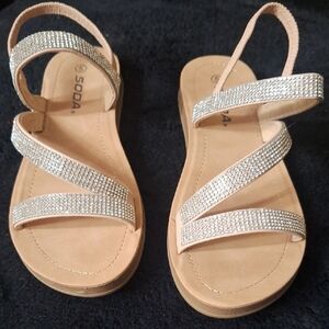 Soda Women's Beige Sandals with Glittering Straps